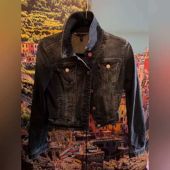 Cropped Denim Jacket Women | Dark Wash Jean Jacket | Size 6 | Casual Layer - Picture 1 of 2